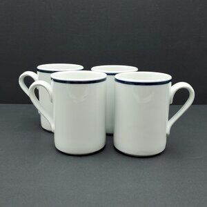 Dansk Bistro Christianshavn Blue Mugs White Porcelain Mugs with a Blue Band